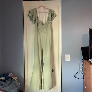SHEIN Light Green Ruffled Jumpsuit